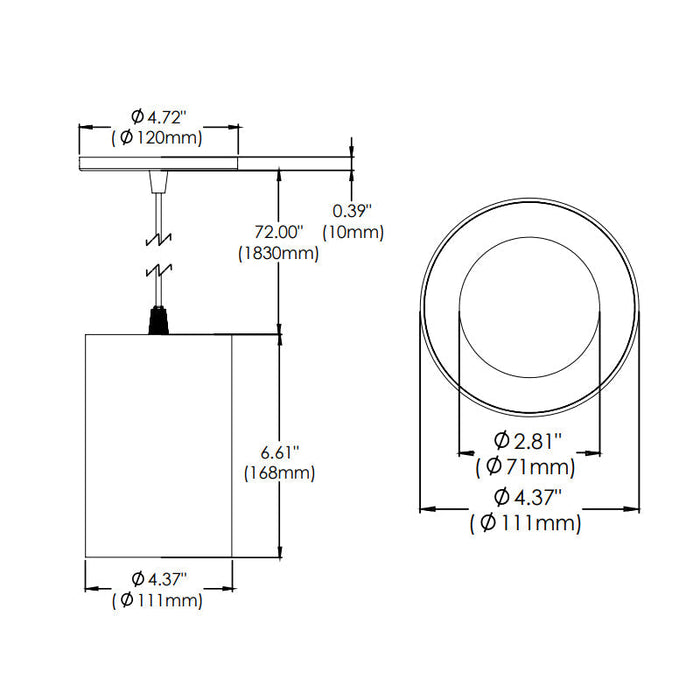 Eurofase WHSSU-BR6 Whiskey Broad 6" 13W LED Cylinder, Suspension Mount, Honeycomb Diffuser