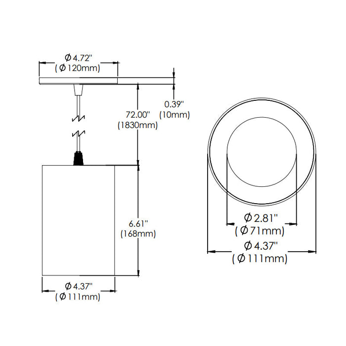 Eurofase WHSSU-BR6 Whiskey Broad 6" 13W LED Cylinder, Suspension Mount, Frosted Diffuser