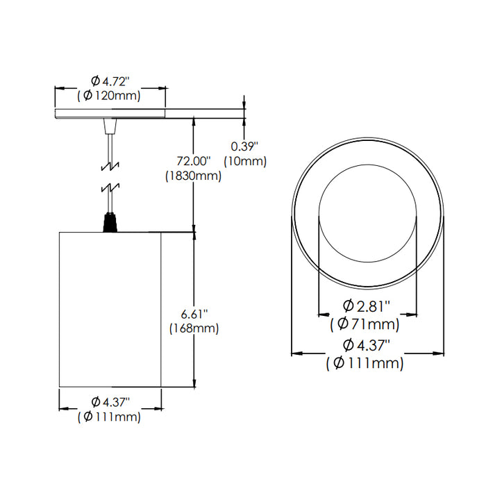 Eurofase WHSSU-BR6 Whiskey Broad 6" 13W LED Cylinder, Suspension Mount, Clear Diffuser