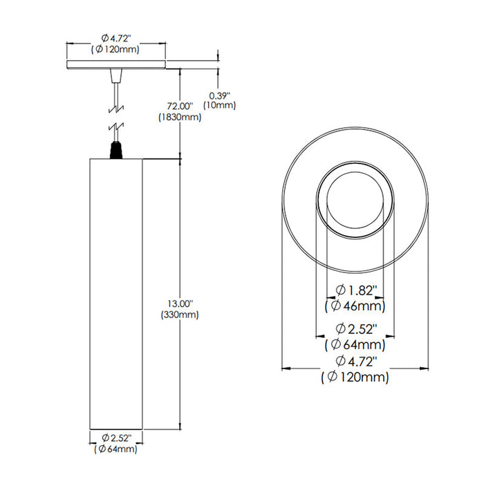 Eurofase WHSSU-SL13 Whiskey Slim 13" 13W LED Cylinder, Suspension Mount, Honeycomb Diffuser