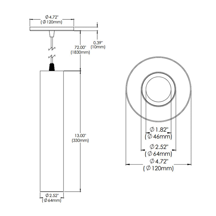 Eurofase WHSSU-SL13 Whiskey Slim 13" 13W LED Cylinder, Suspension Mount, Clear Diffuser