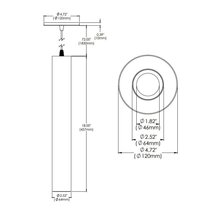 Eurofase WHSSU-SL18 Whiskey Slim 18" 13W LED Cylinder, Suspension Mount, Honeycomb Diffuser