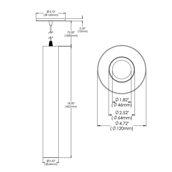 Eurofase WHSSU-SL18 Whiskey Slim 18" 13W LED Cylinder, Suspension Mount, Clear Diffuser