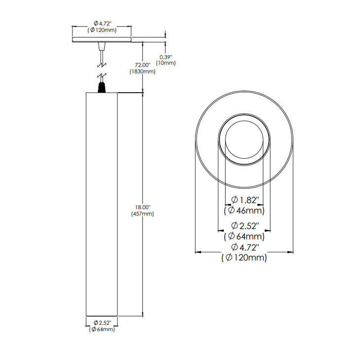 Eurofase WHSSU-SL18 Whiskey Slim 18" 13W LED Cylinder, Suspension Mount, Frosted Diffuser