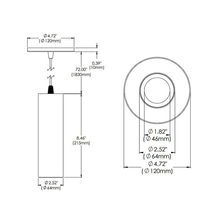 Eurofase WHSSU-SL8 Whiskey Slim 8" 13W LED Cylinder, Suspension Mount, Solite Diffuser