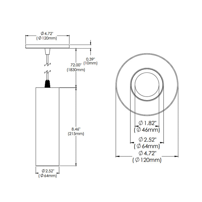 Eurofase WHSSU-SL8 Whiskey Slim 8" 13W LED Cylinder, Suspension Mount, Clear Diffuser