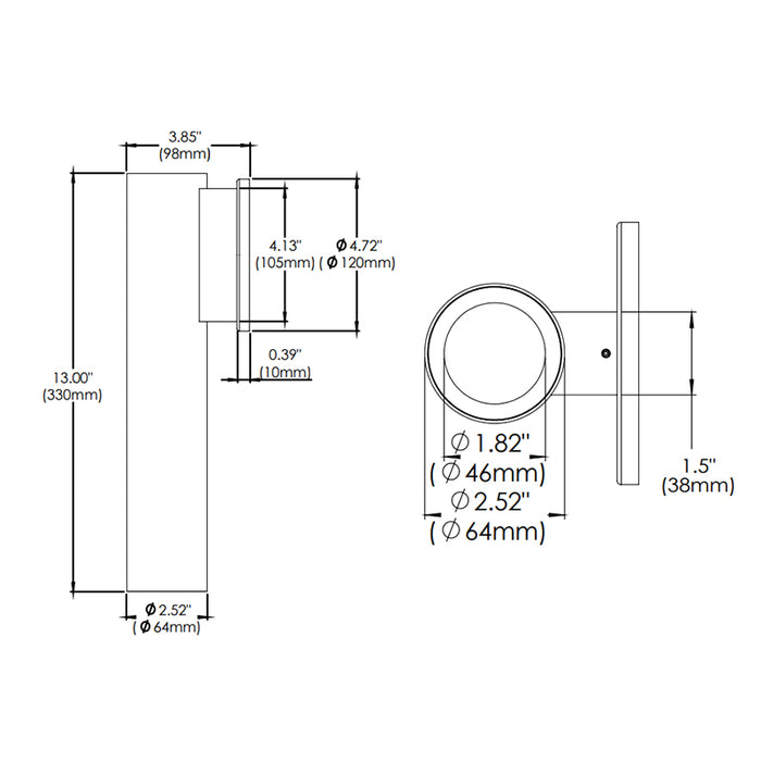 Eurofase WHSW-SL13 Whiskey Slim 13" 13W LED Cylinder, Wall Mount, Clear Diffuser