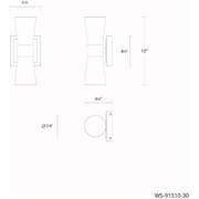 dweLED WS-91510 Hourglass 2-lt 10" Tall LED Wall Sconce