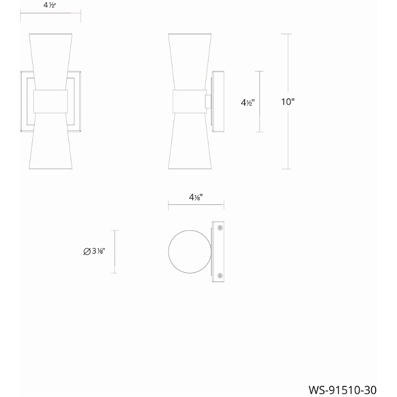 dweLED WS-91510 Hourglass 2-lt 10" Tall LED Wall Sconce