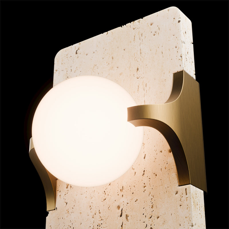 Modern Forms WS220614 Okemo 1-lt 14" Tall LED Wall Sconce, 4CCT Selectable-Beige Travertine/Aged Brass