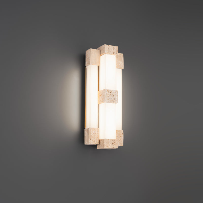 Modern Forms WS244616 Conan 4-lt 16" Tall LED Wall Sconce, 4CCT Selectable-Beige Travertine/Aged Brass