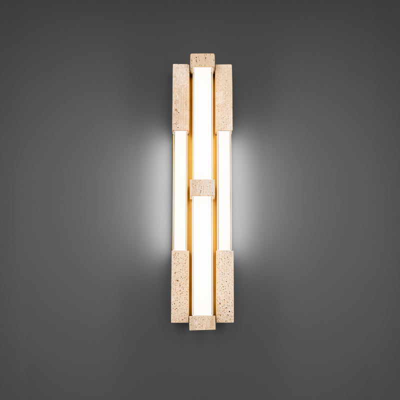 Modern Forms WS244616 Conan 4-lt 28" Tall LED Wall Sconce, 4CCT Selectable-Beige Travertine/Aged Brass