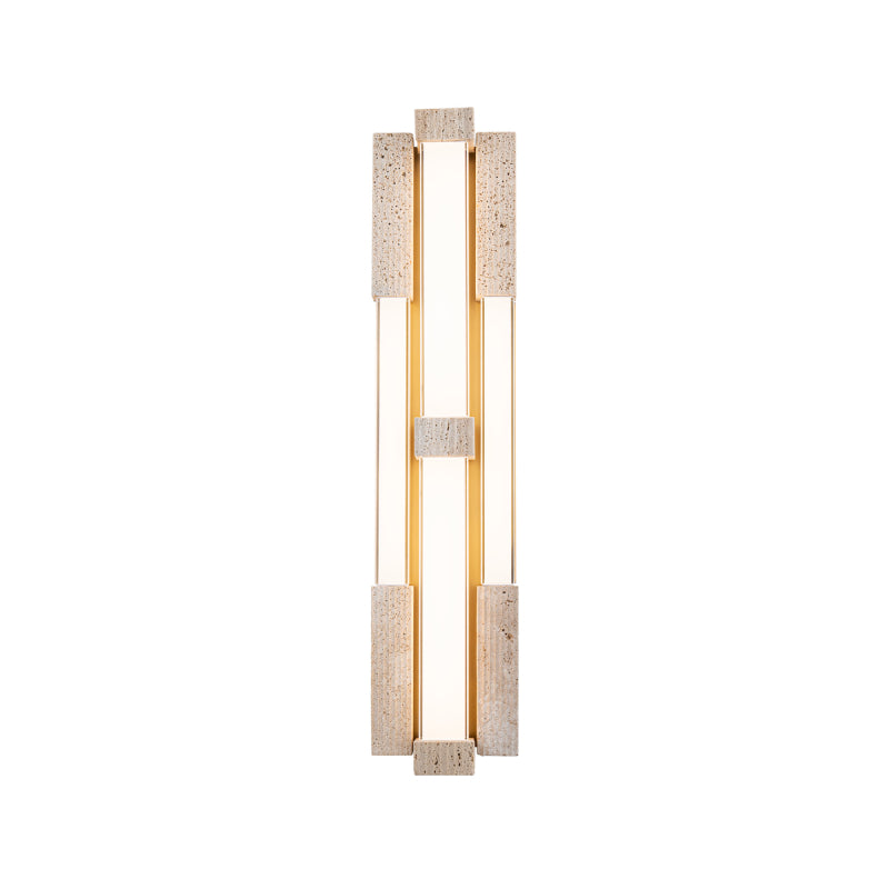 Modern Forms WS244616 Conan 4-lt 28" Tall LED Wall Sconce, 4CCT Selectable-Beige Travertine/Aged Brass