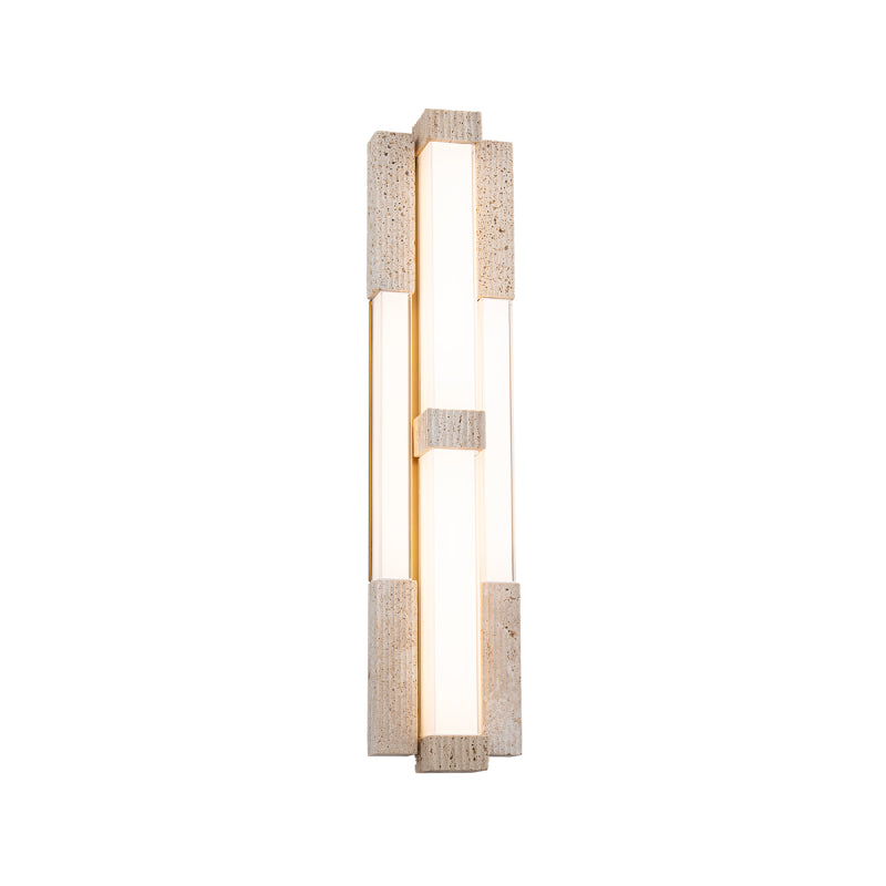 Modern Forms WS244616 Conan 4-lt 28" Tall LED Wall Sconce, 4CCT Selectable-Beige Travertine/Aged Brass