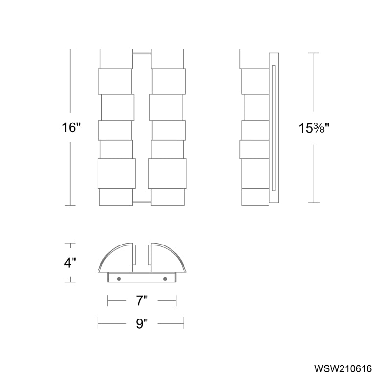 Modern Forms WSW210616 Formation 2-lt 16" Tall LED Outdoor Wall Sconce, 4CCT Selectable