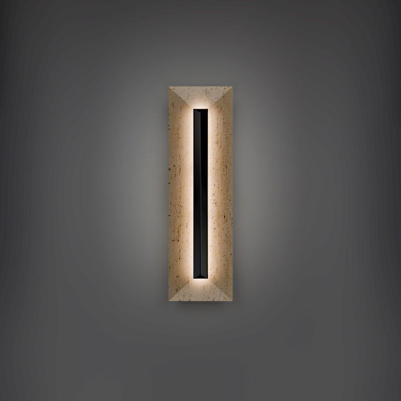 Modern Forms WSW218620 Bell Tower 1-lt 20" Tall LED Outdoor Wall Sconce, 4CCT Selectable-Beige Travertine/Black