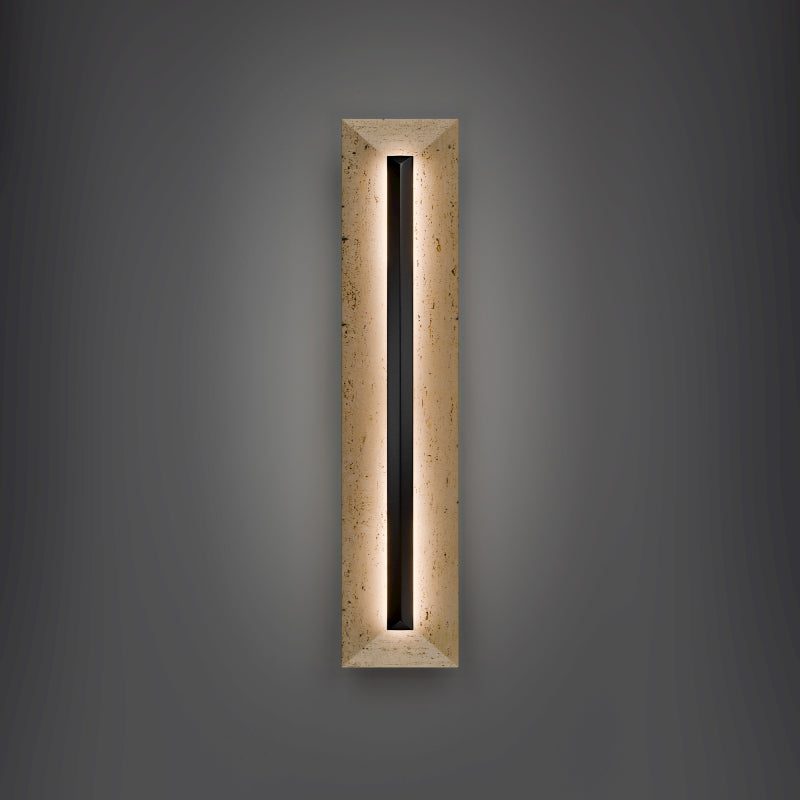 Modern Forms WSW218628 Bell Tower 1-lt 28" Tall LED Outdoor Wall Sconce, 4CCT Selectable-Beige Travertine/Black