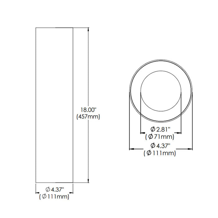 Eurofase WHSS-BR18 Whiskey Broad 18" 26W LED Cylinder, Surface Mount, Clear Diffuser