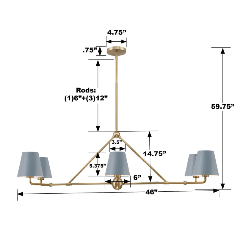 Crystorama XAV-B9306 Xavier 6-lt 46" Linear Chandelier