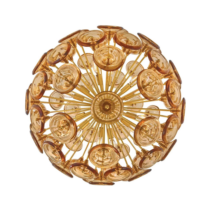 Fredrick Ramond FR46905 Maya 12-lt 30" LED Chandelier - Unlacquered Brass/Light Amber Glass