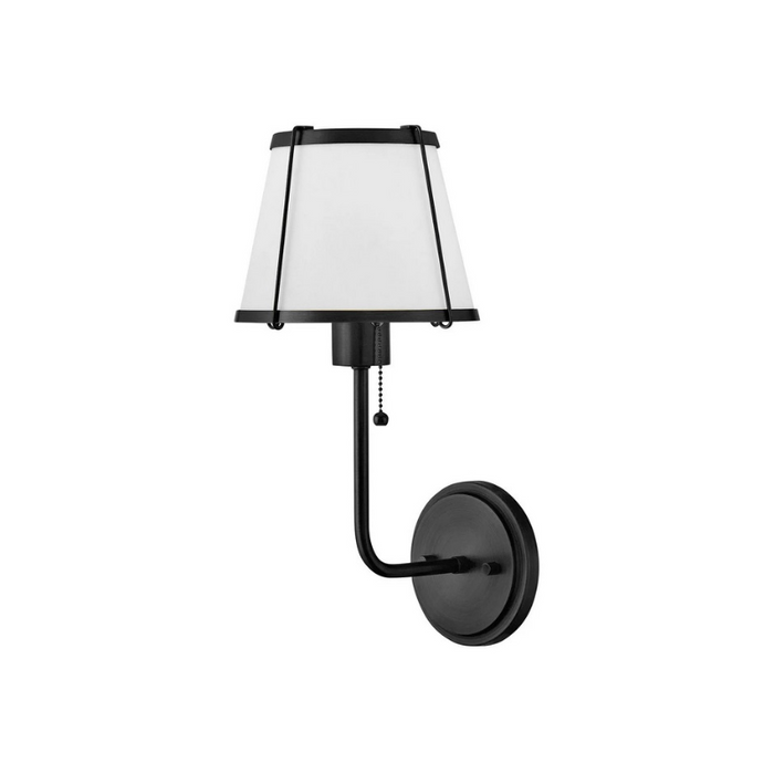 Hinkley 4890 Clarke 1-lt 16" Tall LED Wall Sconce, Linen Shade - Black