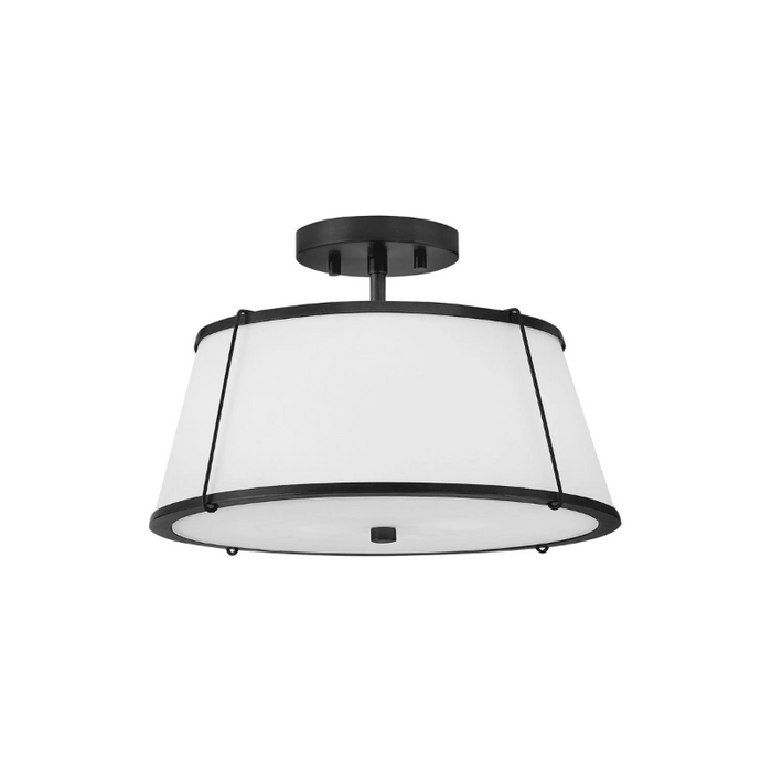 Hinkley 4893 Clarke 2-lt 15" LED Semi-Flush Mount, Linen Shade - Black