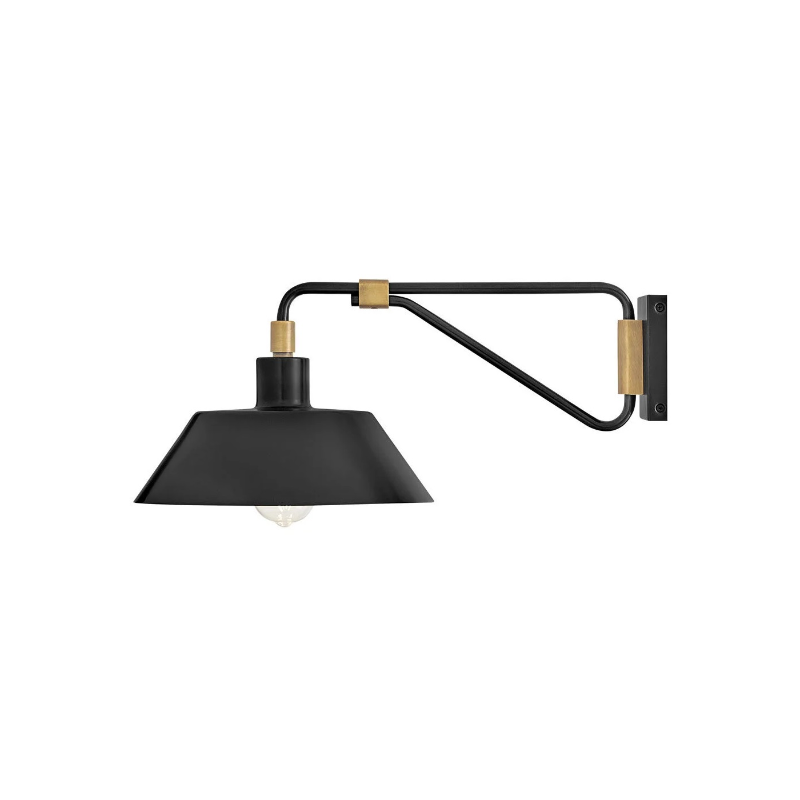 Hinkley 28824 Brewster 1-lt 12" LED Outdoor Wall Mount Barn Light - Black Oxide with Heritage Brass accents