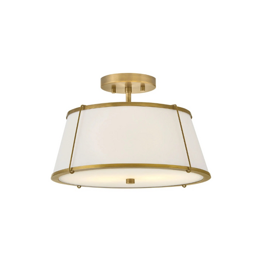 Hinkley 4893 Clarke 2-lt 15" LED Semi-Flush Mount, Linen Shade - Lacquered Dark Brass