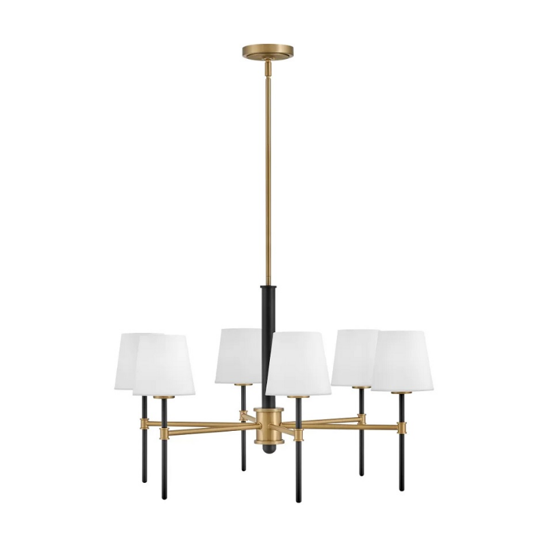 Hinkley 46954 Saunders 6-lt 30" LED Chandelier - Black with Lacquered Brass accents