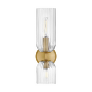 Hinkley 57472 Ava 2-lt 16" Tall LED Wall Sconce - Lacquered Brass/Clear Ribbed Glass