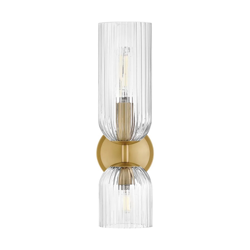 Hinkley 57472 Ava 2-lt 16" Tall LED Wall Sconce - Lacquered Brass/Clear Ribbed Glass