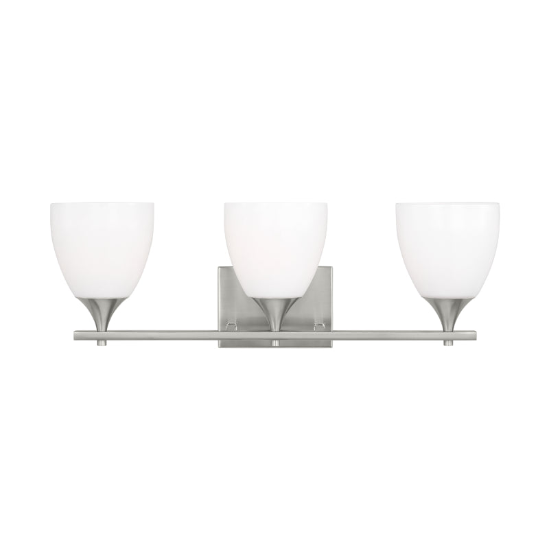 Visual Comfort DJV1023 Toffino 3-lt 26" Vanity Light - Brushed Steel/Milk Glass