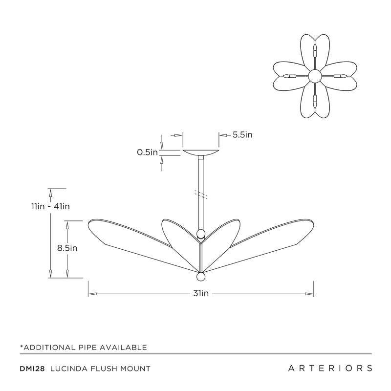 Arteriors Lucinda 4 Light 31 inch Antique Brass Semi Flush Mount Ceiling Light