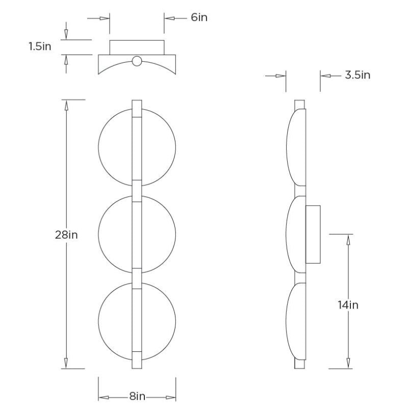 Arteriors DWC89 Luna 3-lt 28" Tall LED Bathroom Sconce