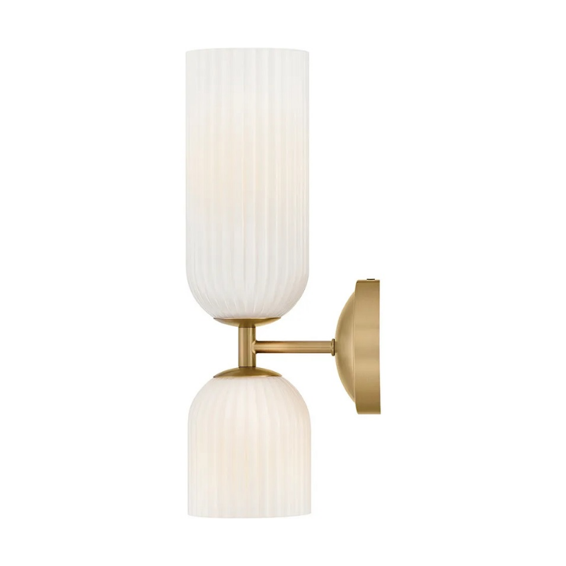 Hinkley 57472 Ava 2-lt 16" Tall LED Wall Sconce - Lacquered Brass/Cased Opal Ribbed Glass