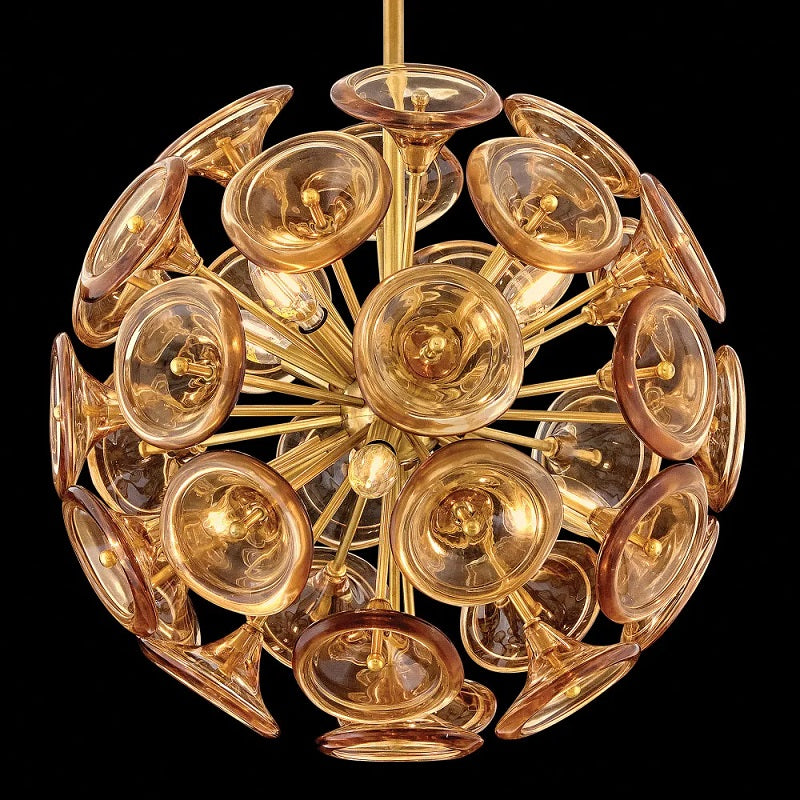 Fredrick Ramond FR46907 Maya 8-lt 20" LED Pendant - Unlacquered Brass/Light Amber Glass