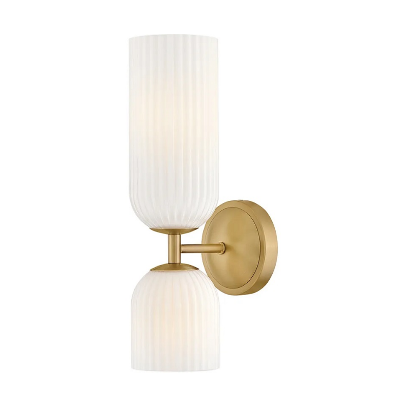 Hinkley 57472 Ava 2-lt 16" Tall LED Wall Sconce - Lacquered Brass/Cased Opal Ribbed Glass