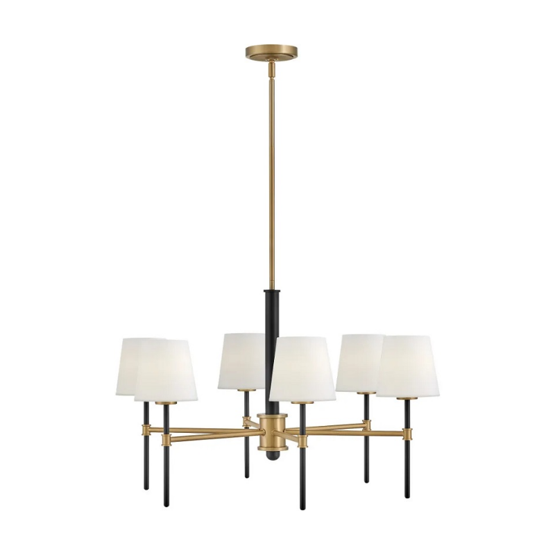 Hinkley 46954 Saunders 6-lt 30" LED Chandelier - Black with Lacquered Brass accents