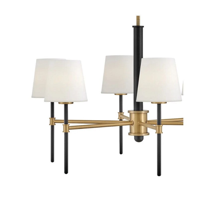 Hinkley 46954 Saunders 6-lt 30" LED Chandelier - Black with Lacquered Brass accents
