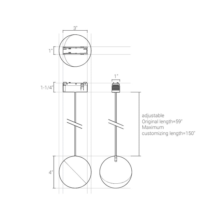 Elite FG-P4-1 Groove 48V 4" Pendant Globe