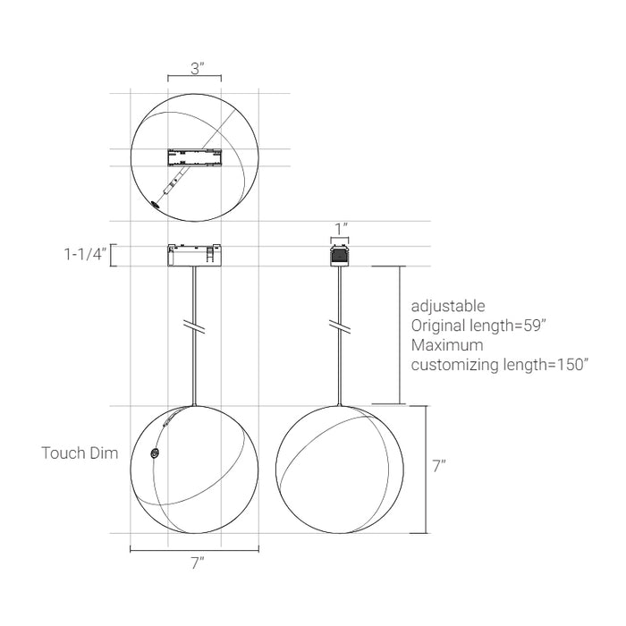 Elite FG-P4-3 Groove 48V 7" Pendant Globe