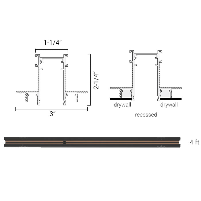 Elite FG-RTL-4 Trimless Recessed Mount 4-ft Track