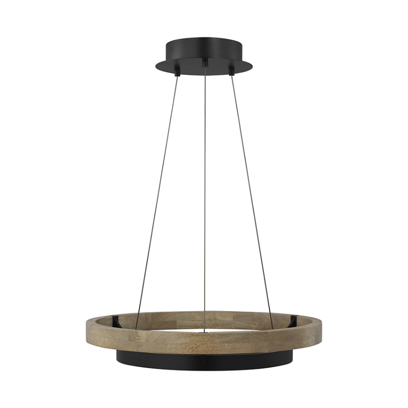 Tech 700GRC24 Grace 24 1-lt 24" LED Chandelier - Matte Black/Weathered Oak Wood