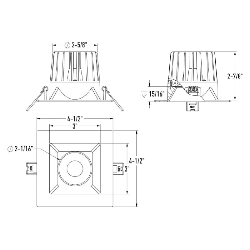 Dals RGR4SQ-CDW RGR 4" Square Regressed Downlight, 5CCT Selectable + Dim-to-Warm