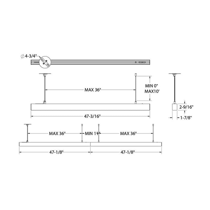 Dals LNPDSC48-CC 48" Boulevard Pendant with Aircraft Cables, 5CCT Selectable