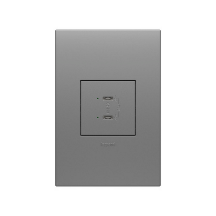 Adorne ARUSB30PD 30W Ultra-Fast Plus Power Delivery USB Type-C/C Outlet Module - Magnesium