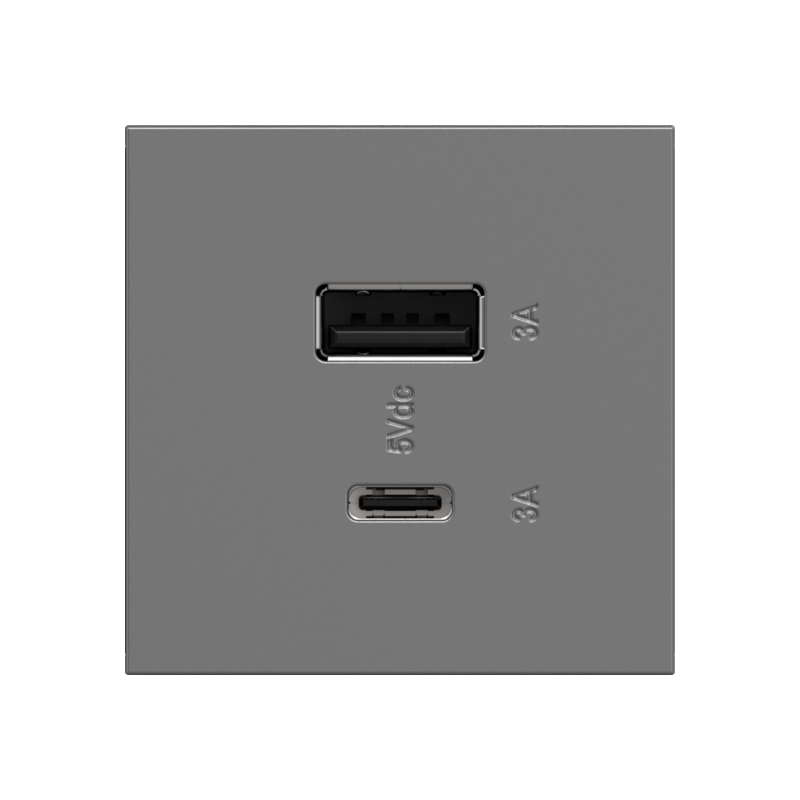 Adorne ARUSB2AC6 15W Ultra-Fast USB Type-A/C Outlet Module, 125V - Magnesium