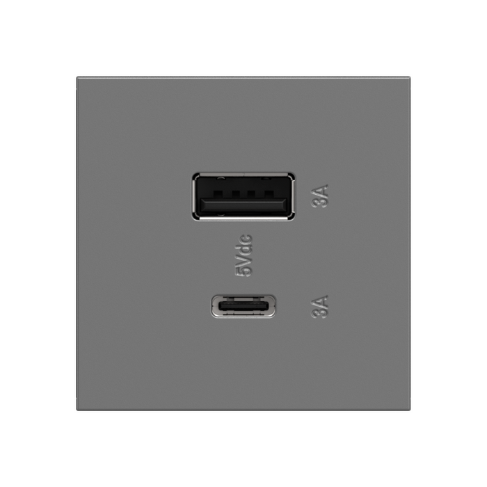 Adorne ARUSB2AC6 15W Ultra-Fast USB Type-A/C Outlet Module, 125V - Magnesium