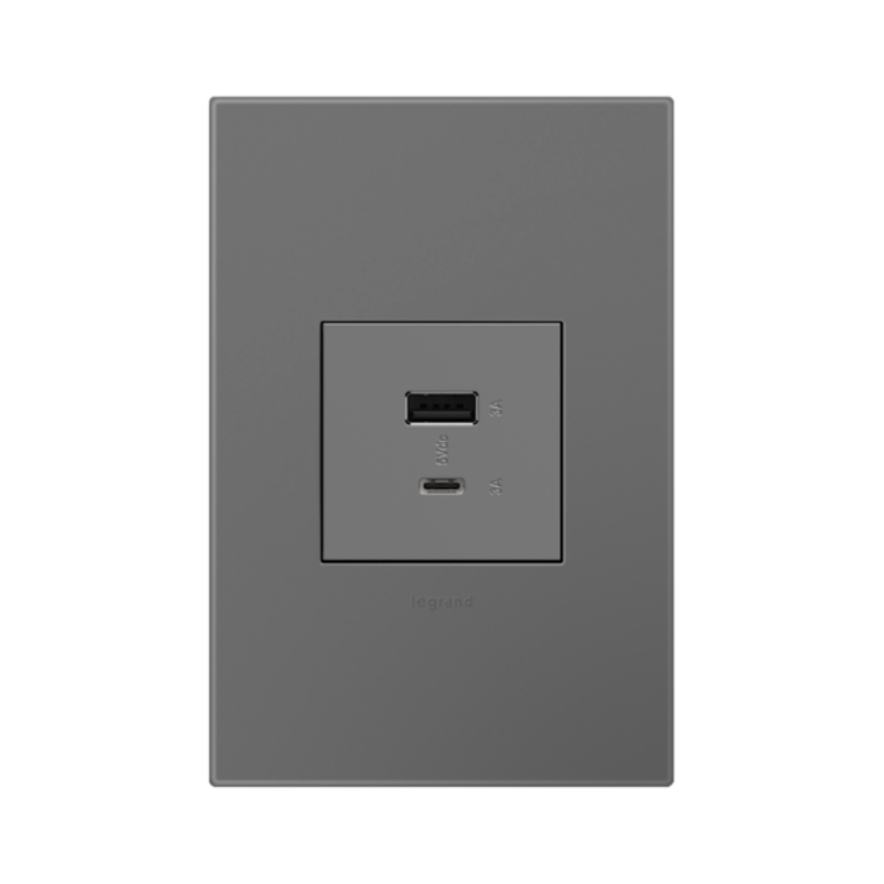 Adorne ARUSB2AC6 15W Ultra-Fast USB Type-A/C Outlet Module, 125V - Magnesium