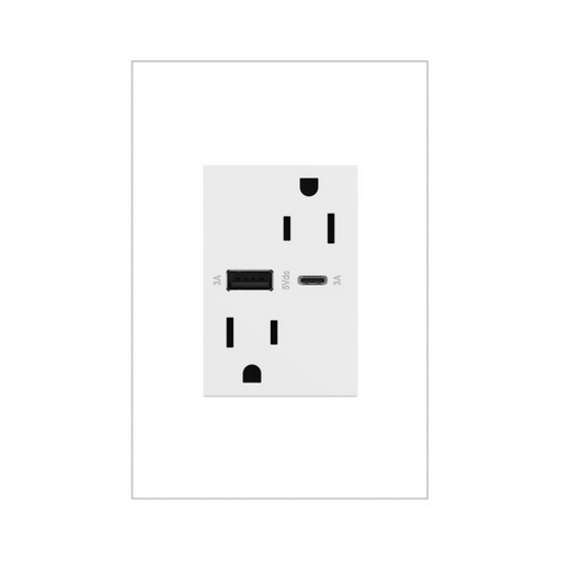 Adorne ARTRUSB156AC 15W Tamper-Resistant Ultra-Fast USB Type-A/C Outlet, 20A, Plus-Size - White